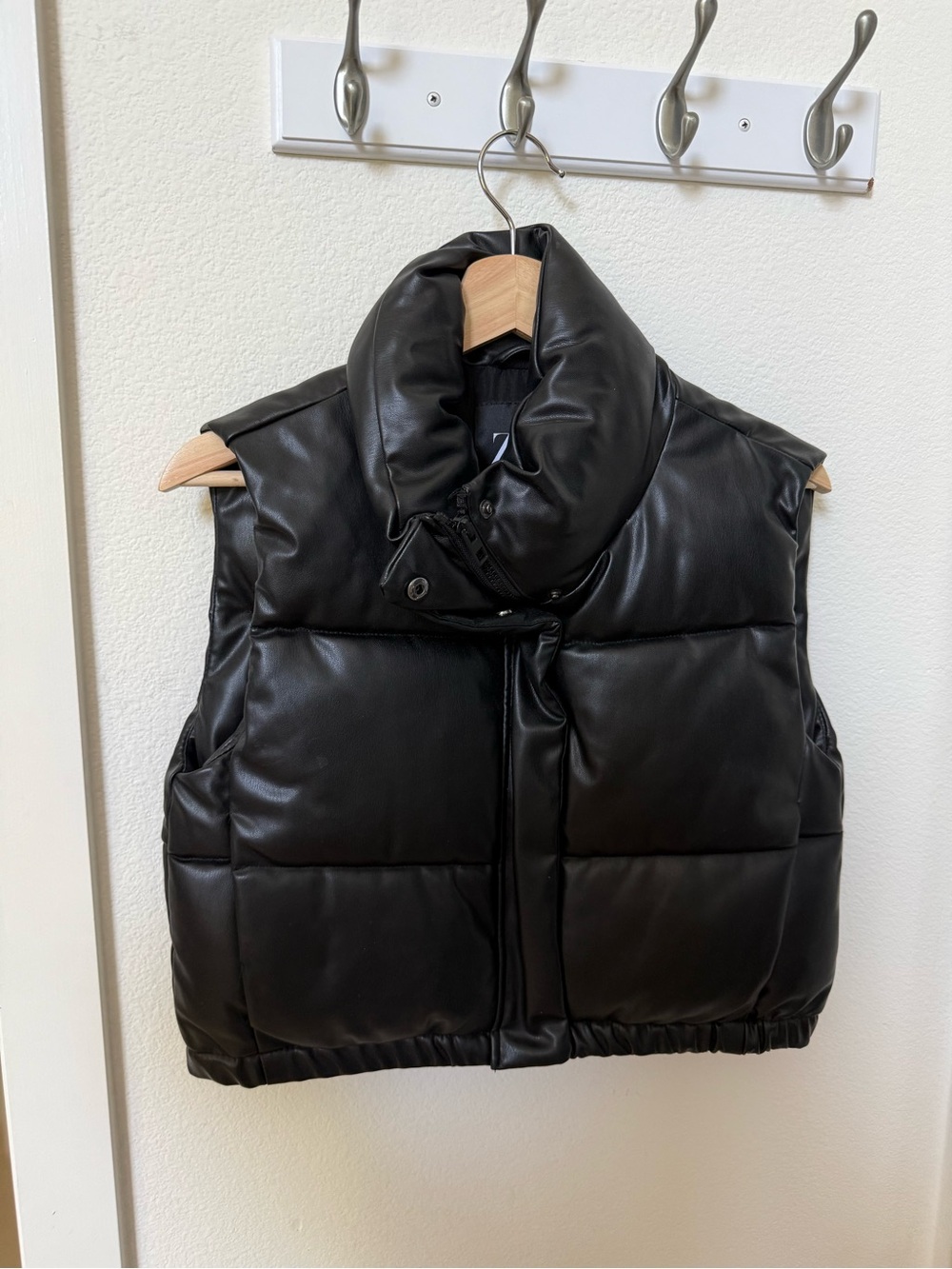 Zara Black Faux Leather Quilted Puffer Vest